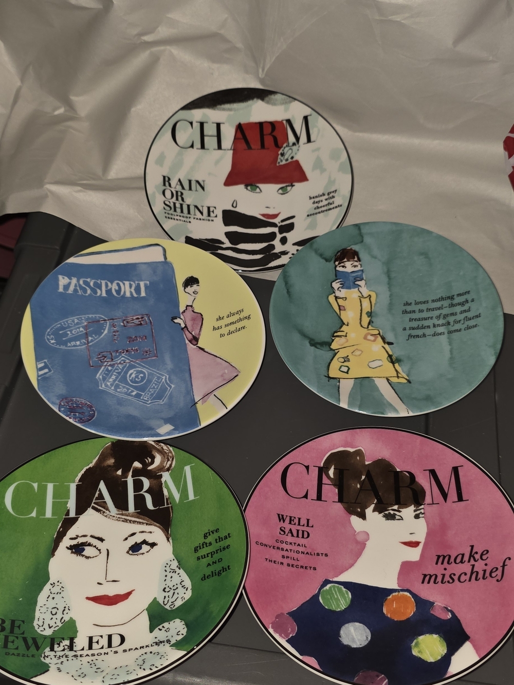 kate spade multi color illustrated Charm serveware plates RARE MAKE HEADLINES